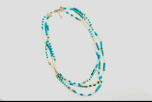 Turquoise and akoya pearl multi strand necklace