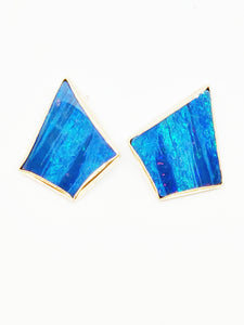 Intensely blue boulder opal 14k earrings