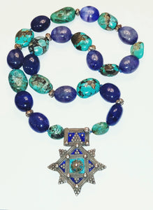 Turquoise and Blue Agate statement necklace