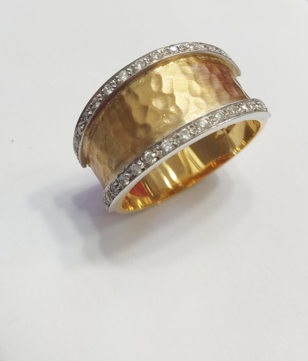 Wide Hammered Band with Diamonds