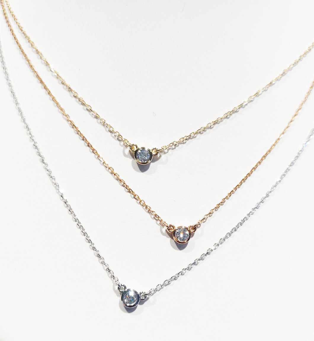 Yellow Gold and Diamond Solitaire Necklace.