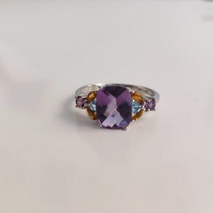 Amethyst, Citrine and Blue Topaz Ring