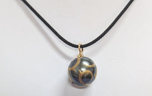 Tahitian Pearl with Inlaid Gold on Silk Cord