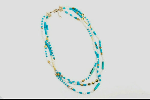 Turquoise and akoya pearl multi strand necklace
