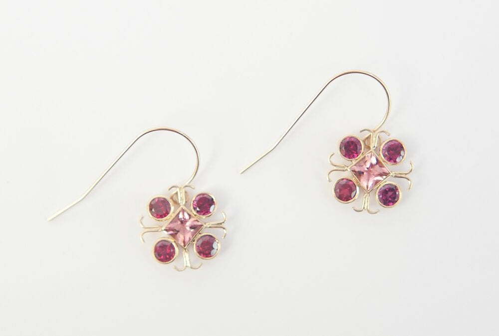 Pink Tourmaline and Grape Garnet Earrings